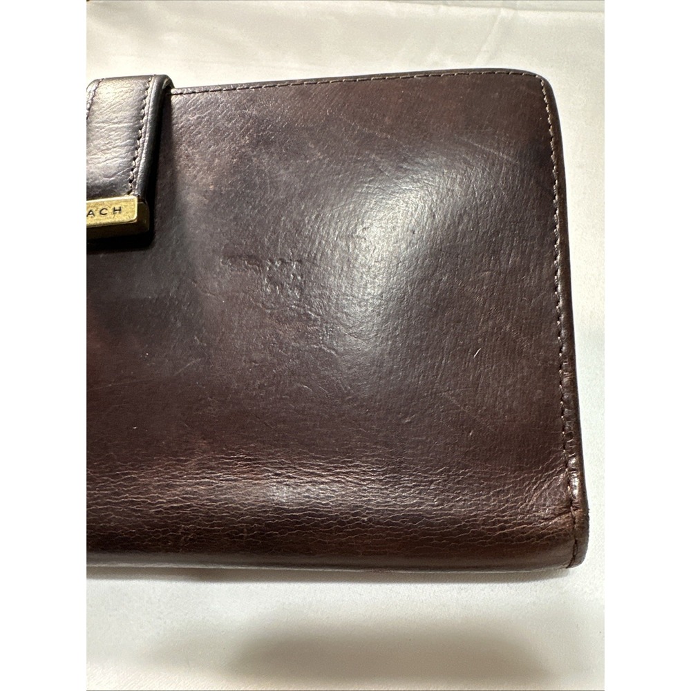 RARE COACH Vintage Brown Leather Wallet Organizer Checkbook Coin Purse Gold Tone - Picture 3 of 16